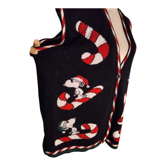 Vintage Snoopy & Friends Candy Cane Knit Button Up Vest Size Medium 20W - Picture 4 of 7